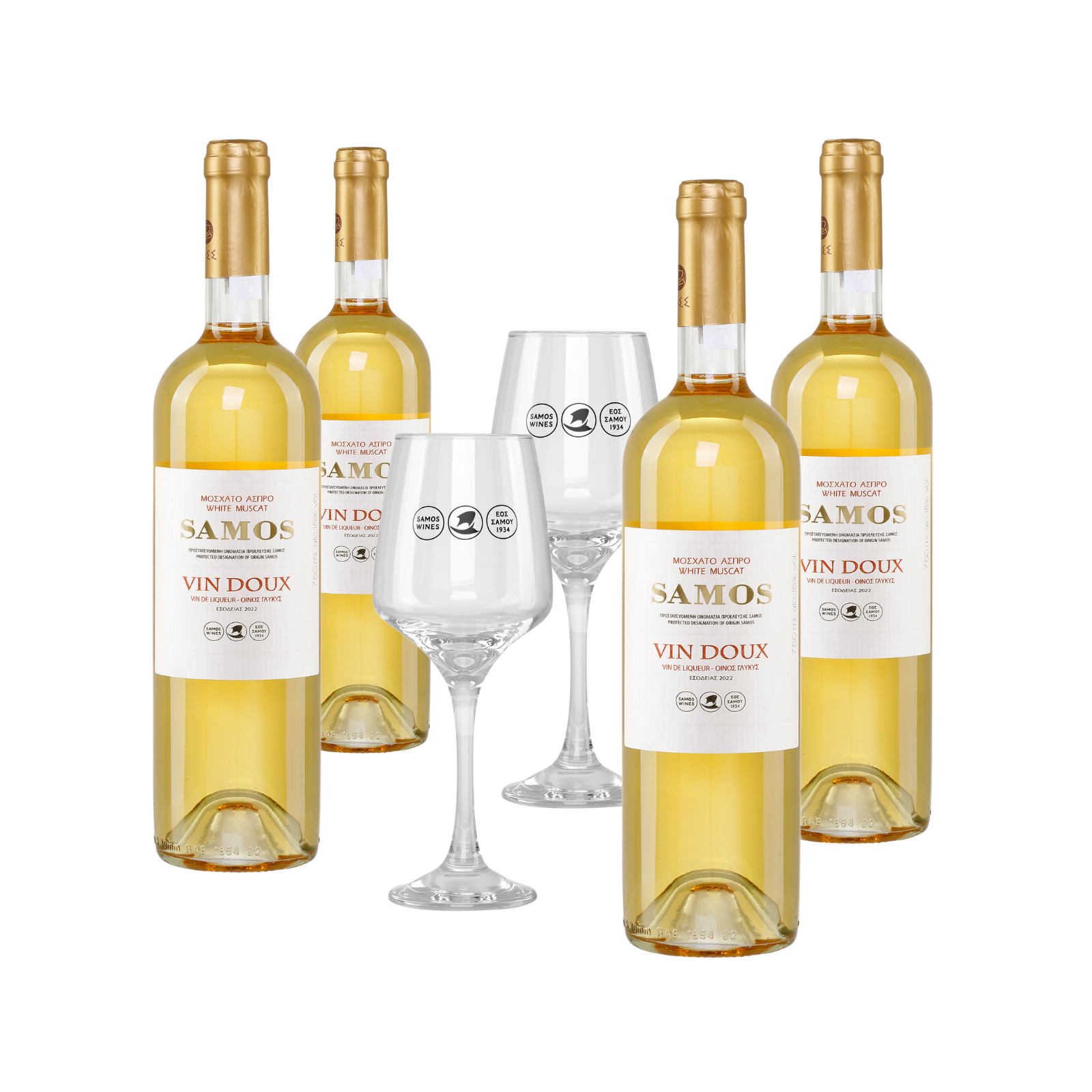 Samos Wein Vin Doux weiß 4x 0,75l + 2 Gläser kaufen, 37,99 €