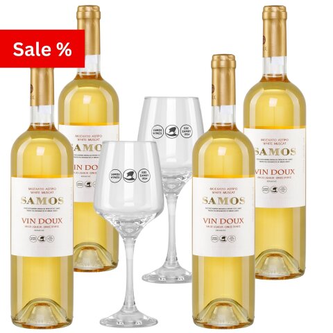 Samos Vin Doux weiß 4x 0,75l + 2 Gläser