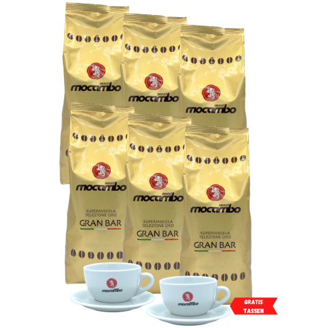 Mocambo Gran Bar Gold 6x 1000g + 2x Milchkaffee Tasse gratis