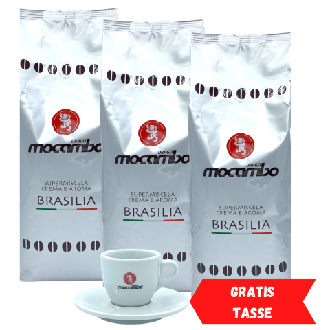 Mocambo Espresso Brasilia Silber 3x 1000g + 1x Espresso Tasse gratis