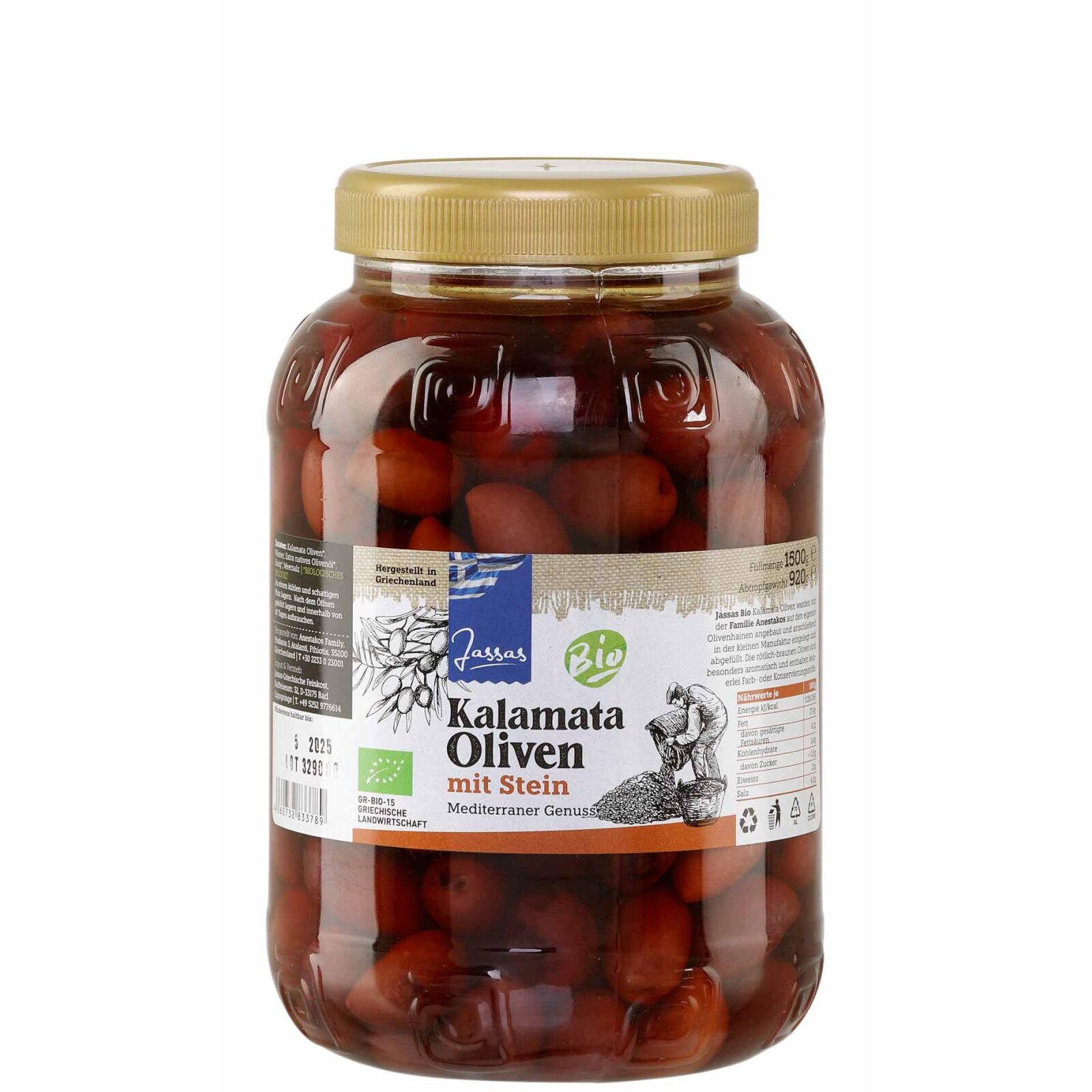 Bio Kalamata Oliven mit Stein 920g Jassas GR-BIO-15 bei Jassas kaufen