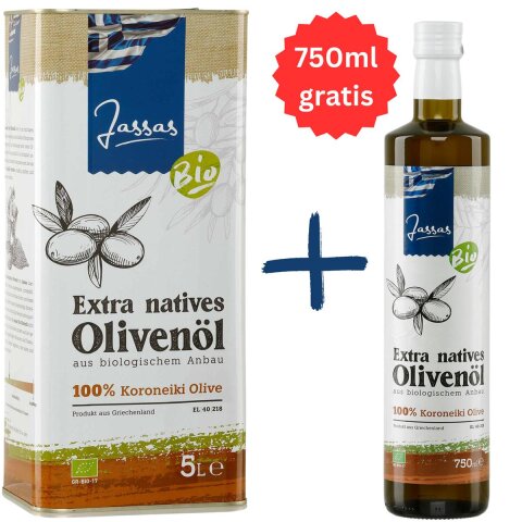 Jassas Bio Olivenöl 5,0l + 750ml gratis GR-BIO-17