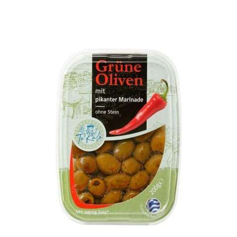 Grüne Oliven mit pikanter Marinade ohne Stein 200g ToKalo