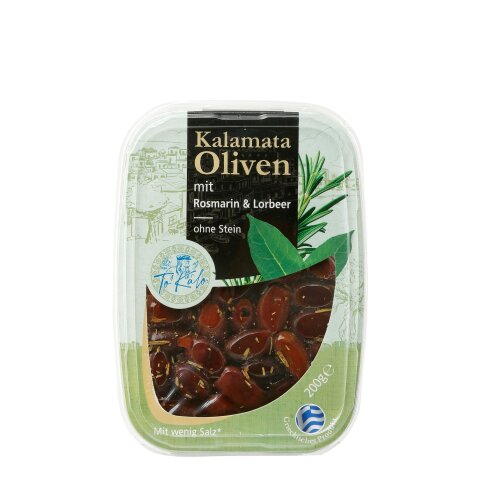 Kalamata Oliven mit Rosmarin & Lorbeer ohne Stein 200g ToKalo