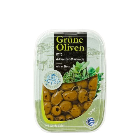 Grüne Oliven mit 4-Kräuter-Marinade ohne Stein 200g ToKalo