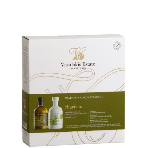 Geschenkbox Charisma Olivenöl 0,1l + BIO Olivenöl 0,1l Vassilakis Estate GR-BIO-03