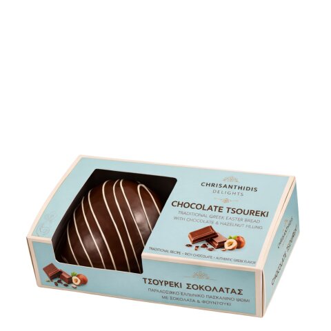 Tsoureki Hefezopf gefüllt mit Haselnuss-Kakao-Creme und Schokoladenüberzug 500g Chrisanthidis