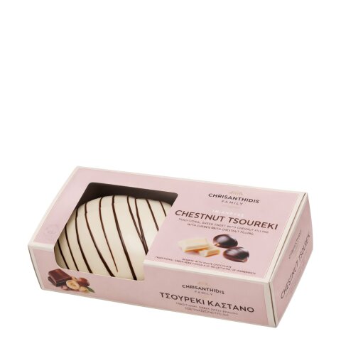 Tsoureki Hefezopf gefüllt mit Kastaniencreme & weißem Schokoladenüberzug 500g Chrisanthidis