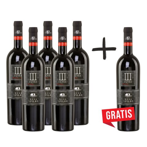 Mega Spileo Cuvée III rot trocken 5x 0,75l Cavino + 1 GRATIS