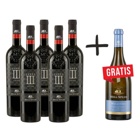 Mega Spileo Cuvée III rot trocken 5x 0,75l + 1x Malagousia weiß trocken 0,75l GRATIS