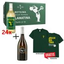 Retsina Malamatina 24x 0,5l Flasche + 1x Rezine weiß 2303 0,75l + 1x Retsina T-Shirt GRATIS