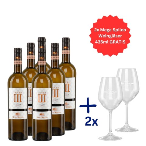 Mega Spileo Cuvée III weiß trocken 6x 0,75l Cavino + 2x Weingläser GRATIS