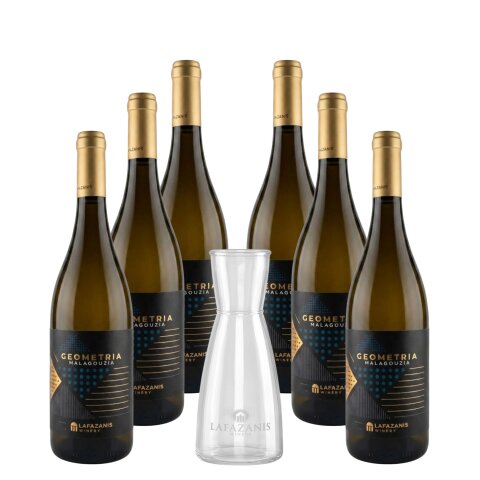 Geometria Malagousia weiß trocken 6x 0,75l Lafazanis + Wein-Karaffe gratis